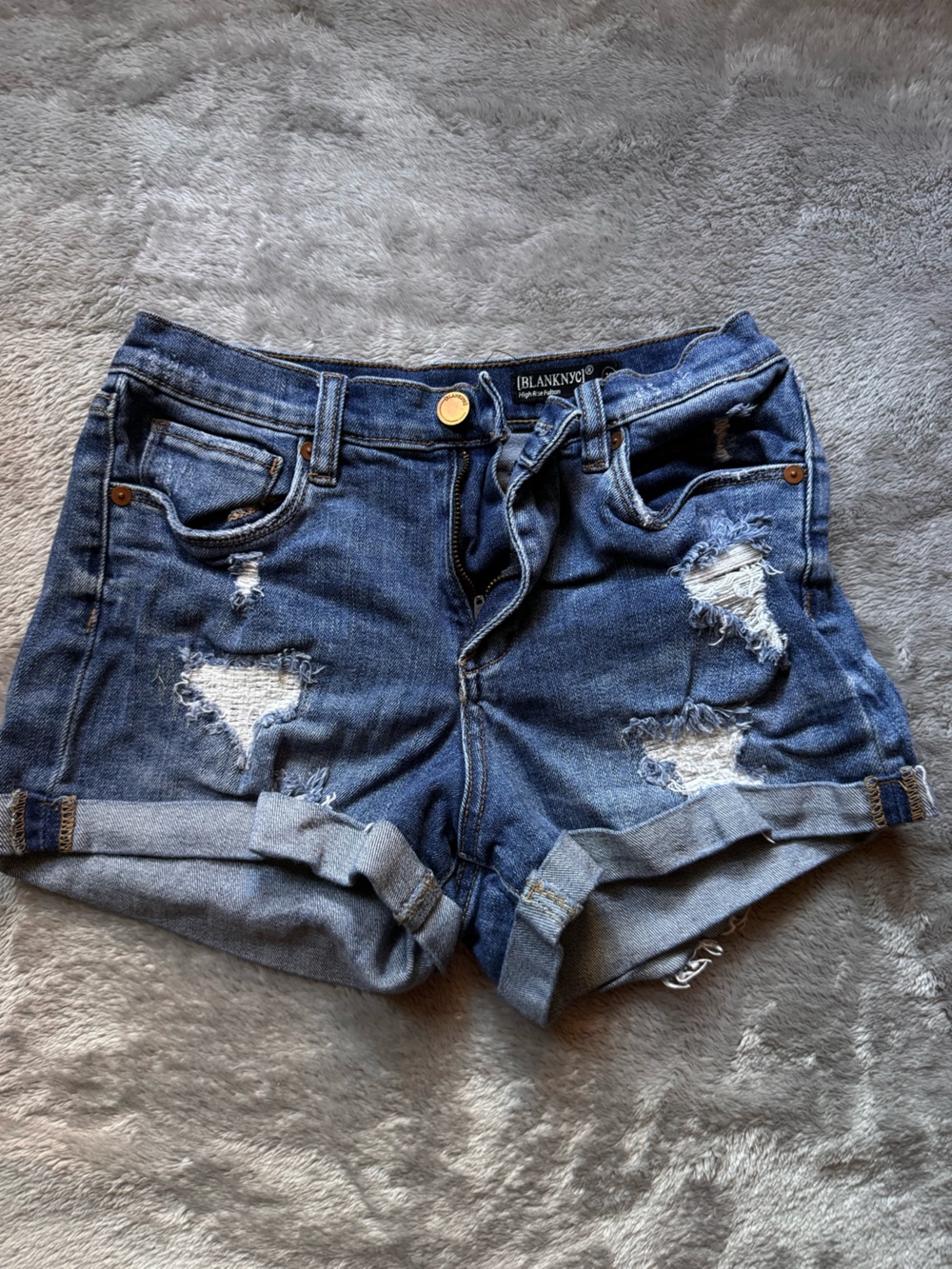Vintage Blank NYC Dark Blue Distressed Rolled Hem Denim Shorts